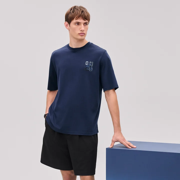 Hermes "H Puzzle" Shirt Navy Blauw