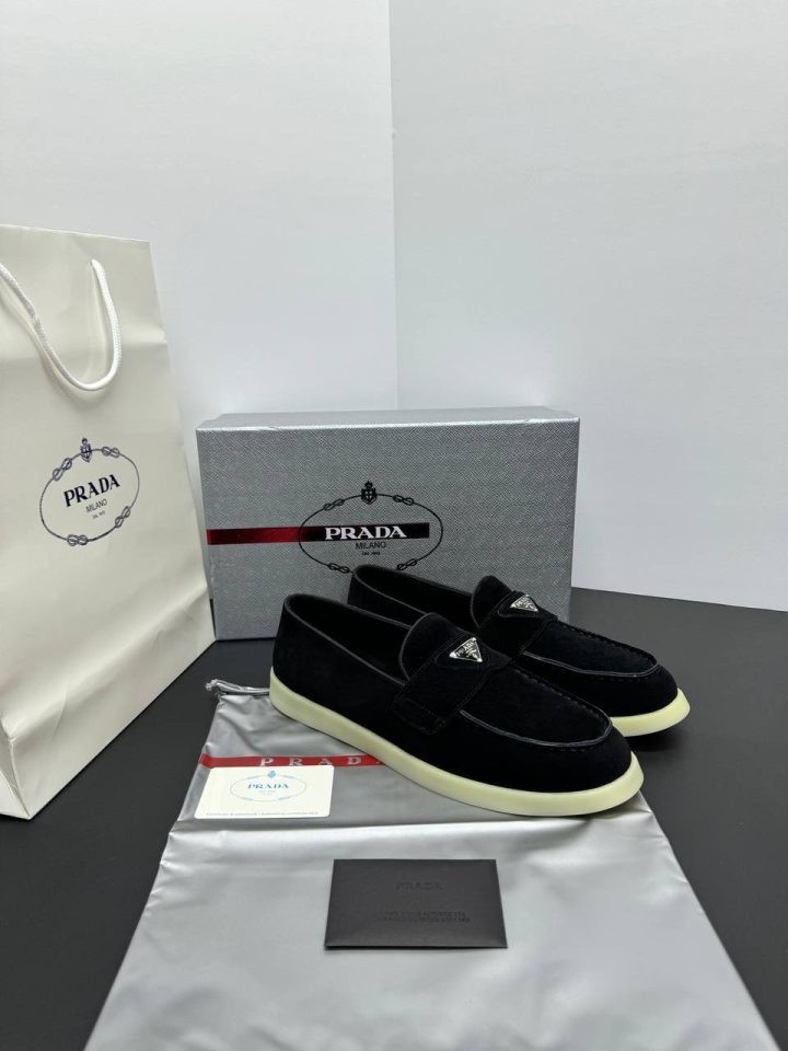 Prada Suede Slip On Loafers - Black